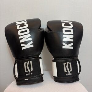 Knockout Austin Boxing Gloves 14oz Black White Leather Hook Loop(F108)✨